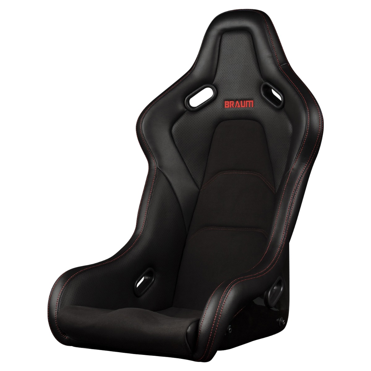 Braum ® - Black Alcantara and Leatherette FALCON-S Series Fixed Back Bucket Composite FRP Seat with Red Stitching (BRR9S-BKRS) - Main Image