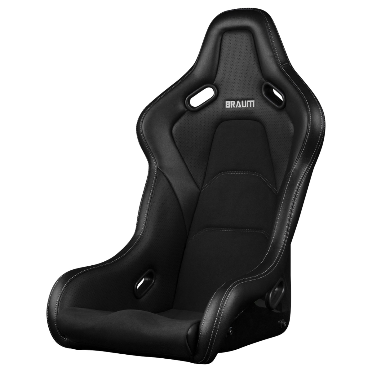 Braum ® - Black Alcantara and Leatherette FALCON-S Series Fixed Back Bucket Composite FRP Seat with White Stitching (BRR9S-BKWS) - Main Image