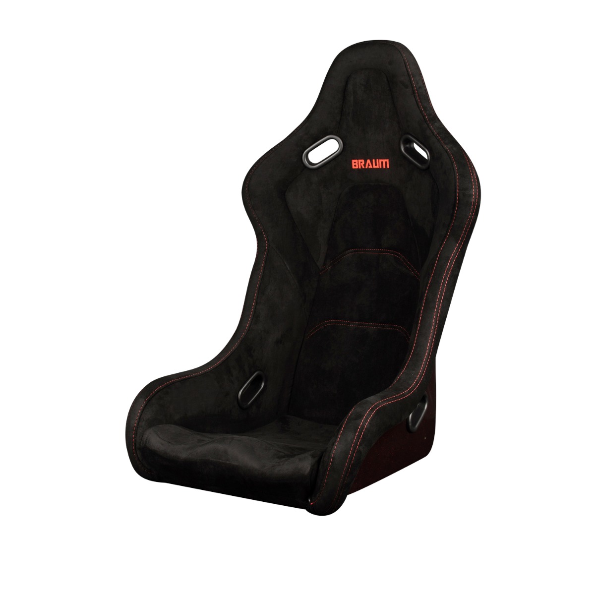 Braum ® - Black Alcantara W/ Red Glitter & Stitching FALCON-S Series Fixed Back Composite FRP Bucket Single Seat (BRR9S-BSRG) - Main Image