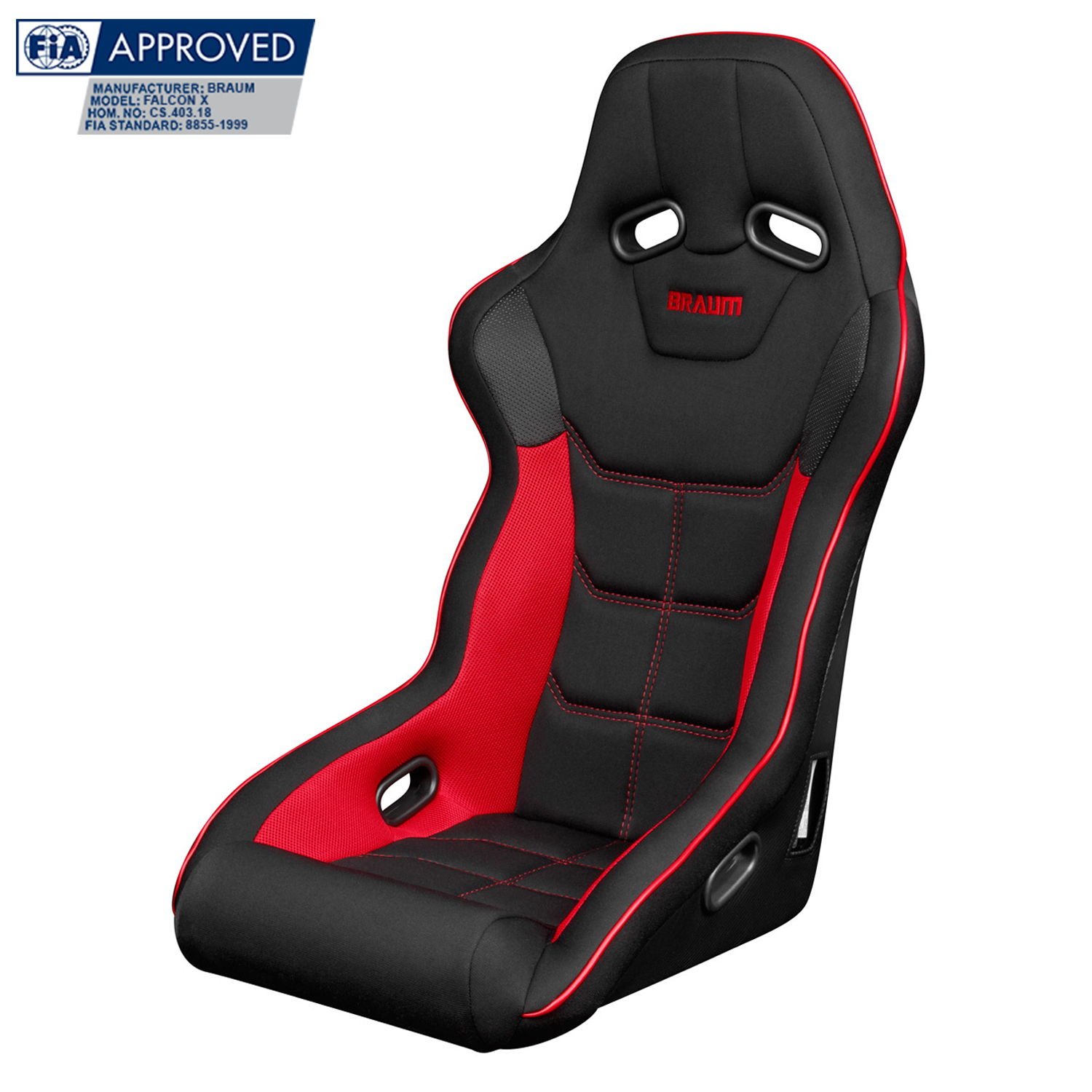 Braum ® - Black and Red Cloth FIA Approved Fixed Back FALCON-X Series Racing Seat (BRR8-BFRP) - Main Image