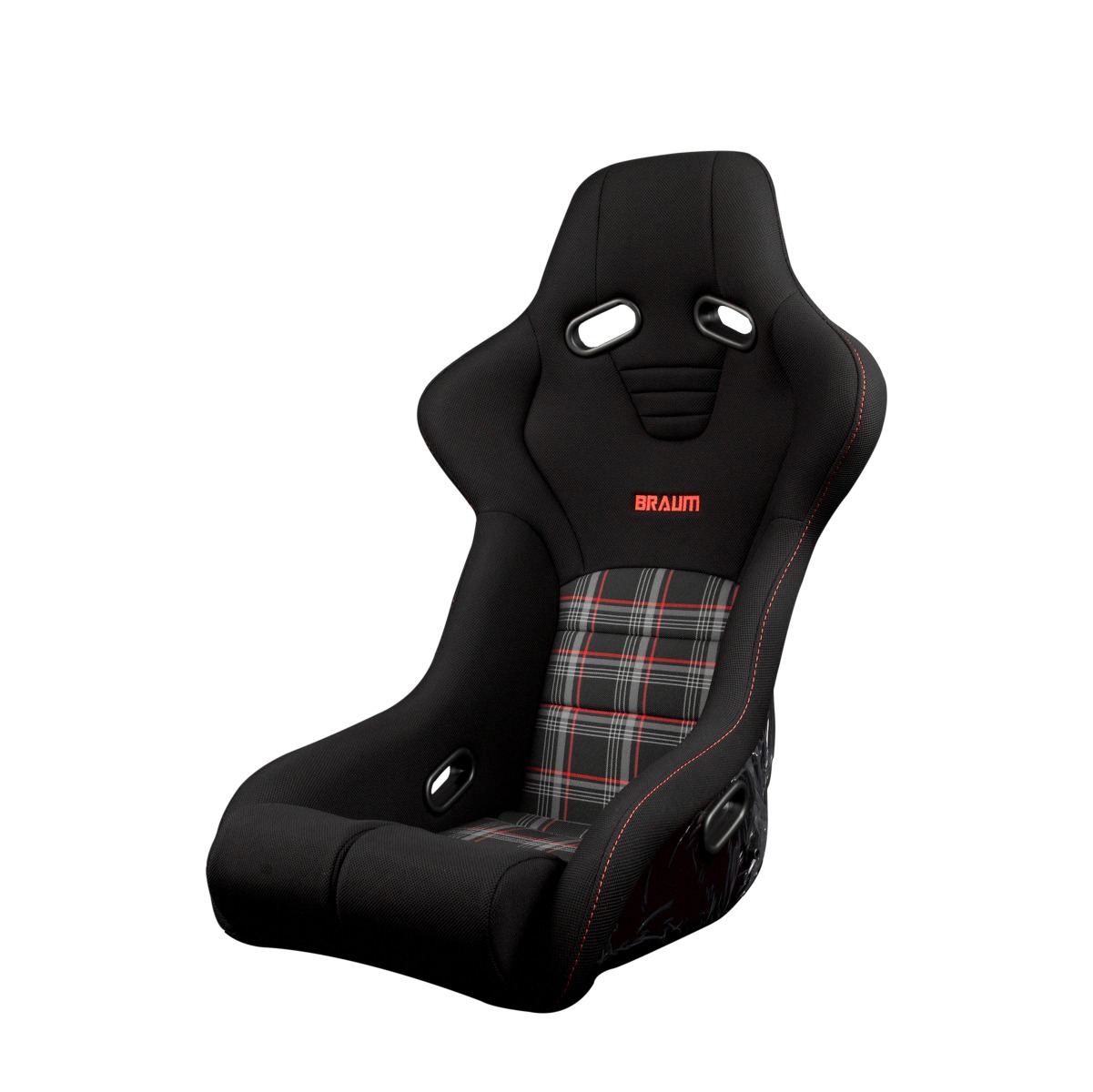 Braum ® - Black Cloth & Red Plaid W/ Red Stitching FALCON-R Series Fixed Back Composite FRP Bucket Single Seat (BRR9-RDPF) - Main Image