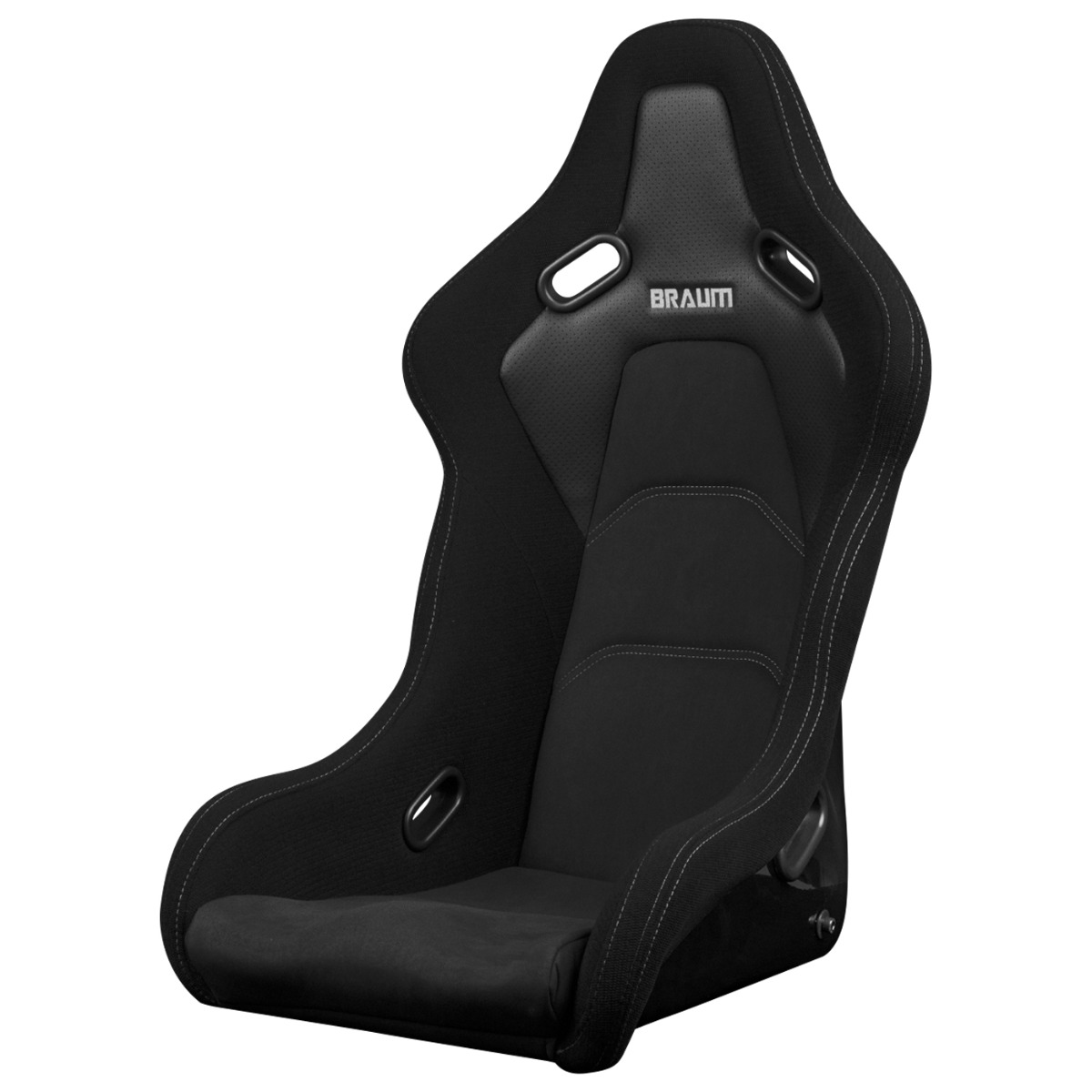 Braum ® - Black Jacquard Fabric and Alcantara FALCON-S Series Fixed Back Bucket Composite FRP Seat with White Stitching (BRR9S-BFGS) - Main Image