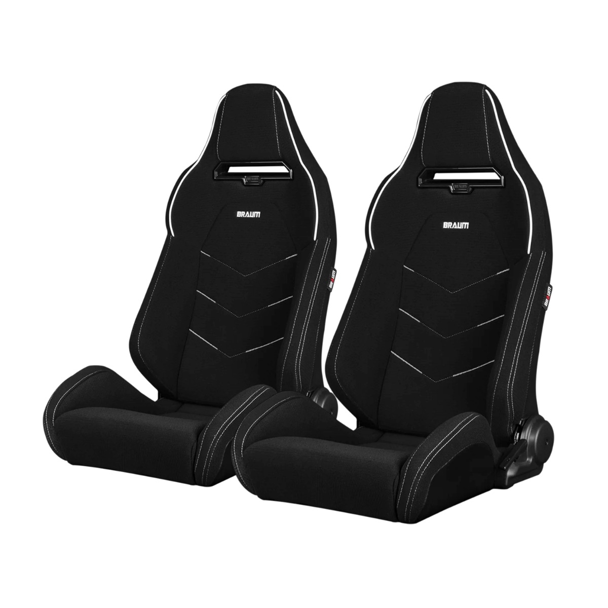 Braum ® - Black Jacquard W/ White Piping & Stitching VIPER-X Series Reclinable Racing Seats - Pair (BRR3-BFWP3) - Main Image