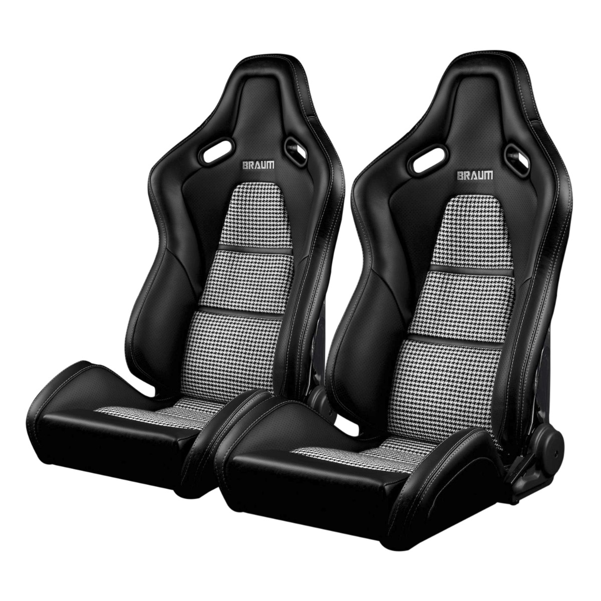 Braum ® - Black Leatherette & Houndstooth Fabric FALCON-S Series Carbon Fiber Reclinable Composite Seats - Pair (BRR9R-BHCF) - Main Image