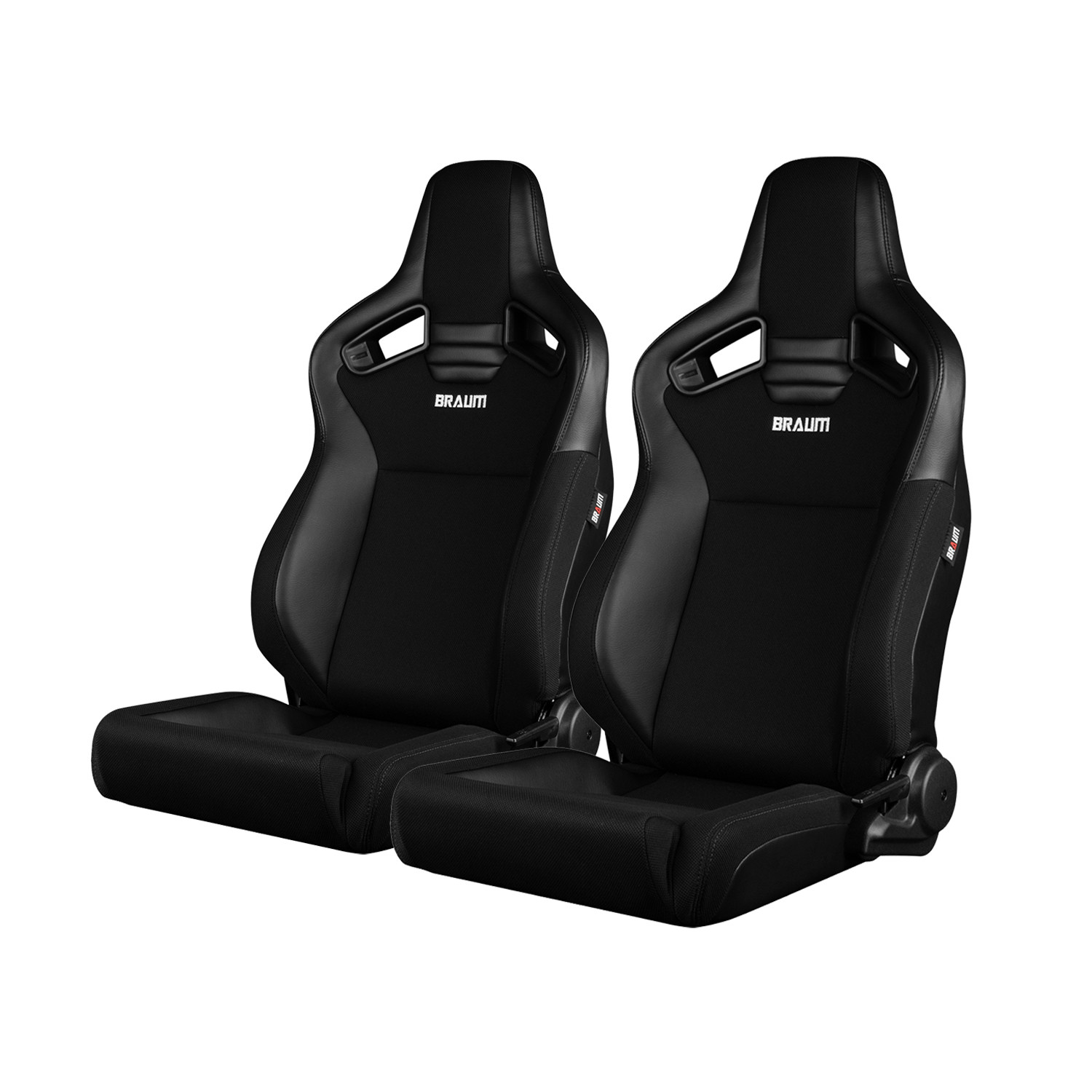 Braum ® - Black Leatherette & Jacquard ELITE-V2 Series Low Base Sport Reclinable Seats - Pair (BRR1-BKLB2) - Main Image