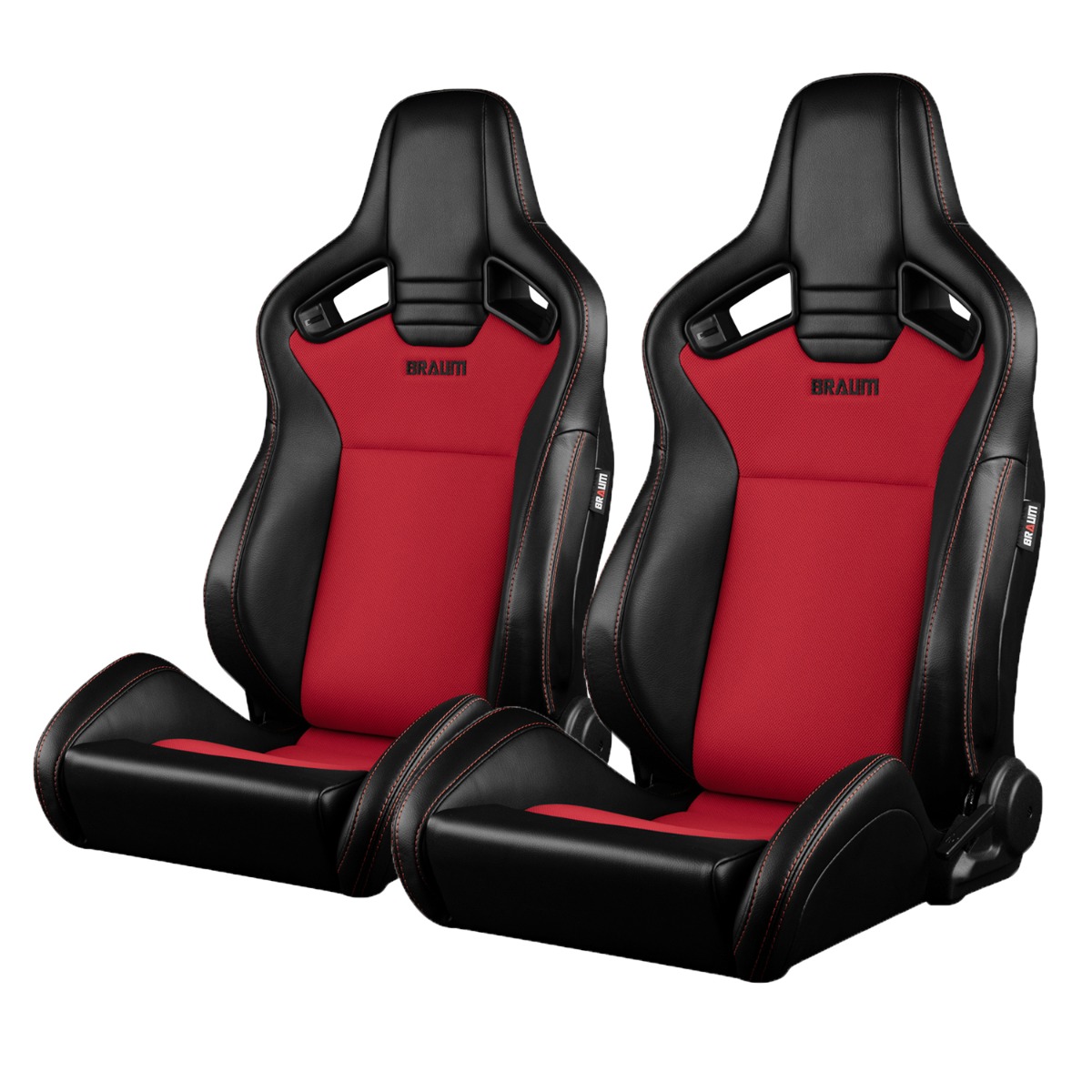 Braum ® - Black Leatherette & Red Fabric With Red Stitching ELITE-V2 Series Reclinable Racing Seats - Pair (BRR1-BKRF2) - Main Image