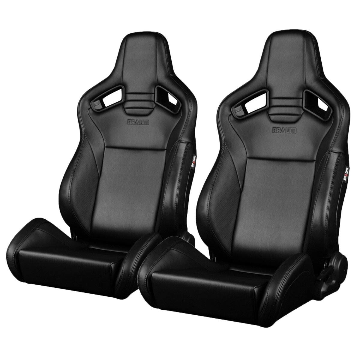 Braum ® - Black Leatherette & Stitching ELITE-V2 Series Reclinable Racing Seats - Pair (BRR1-BKBS2) - Main Image