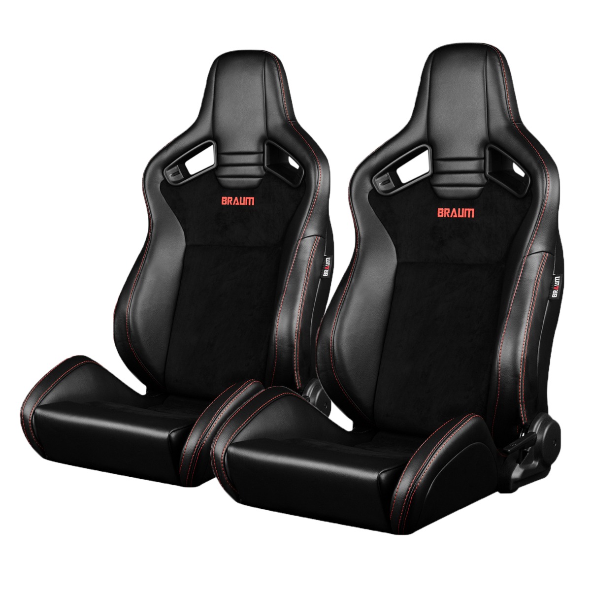 Braum ® - Black Leatherette & Suede W/ Red Stitching ELITE-V2 Series Reclinable Racing Seats - Pair (BRR1-BSRS2) - Main Image