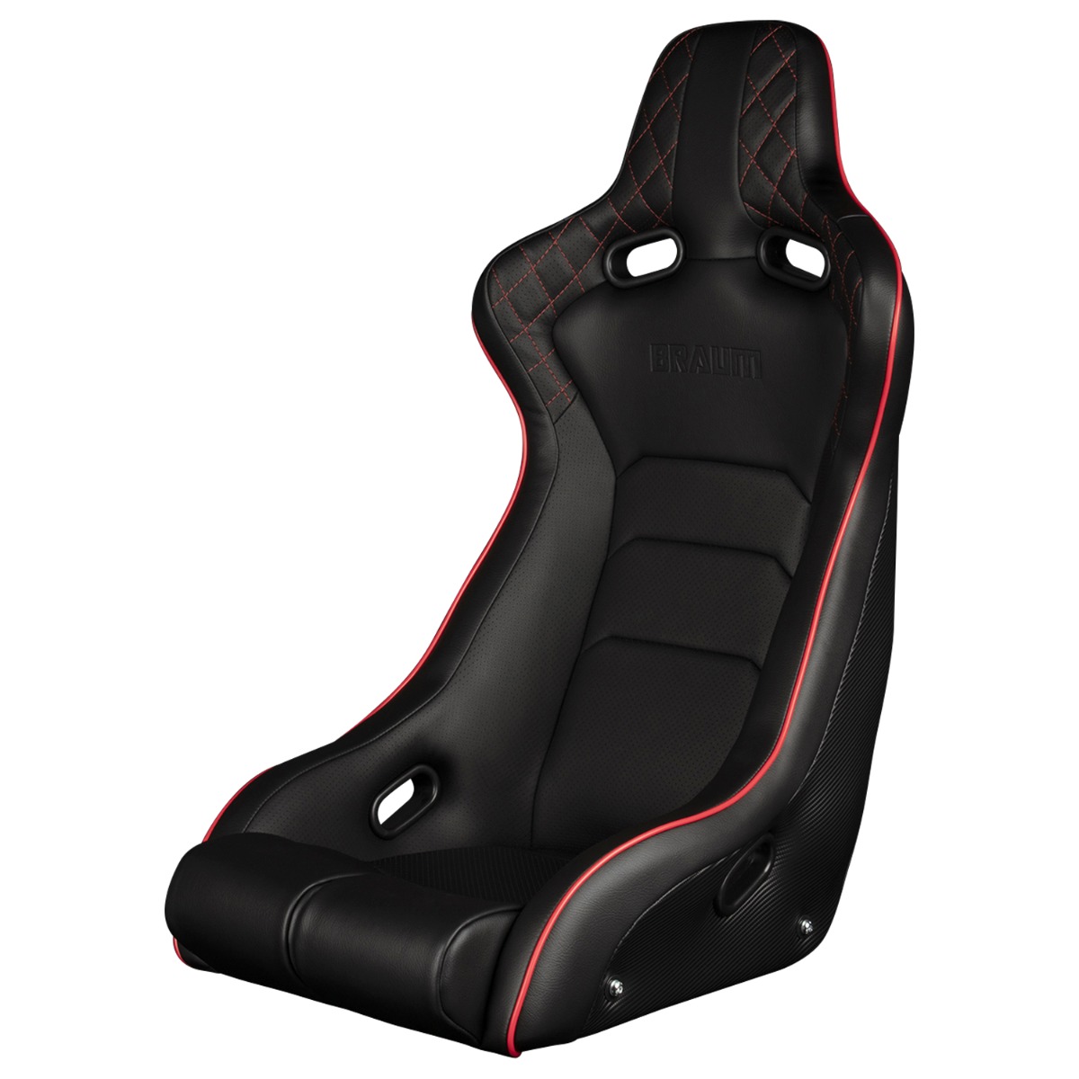 Braum ® - Black Leatherette VENOM-X Series Diamond Edition Fixed Back Bucket Seat with Red Stitching and Piping (BRR7-BDRS) - Main Image