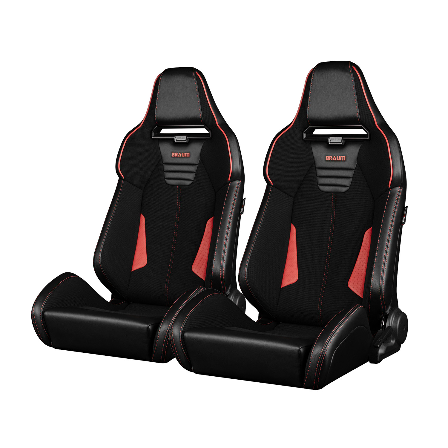 Braum ® - Black PU & Leatherette W/ Red Stitching and Piping VIPER-X Series Reclinable Racing Seats - Pair (BRR3-BKRS3) - Main Image