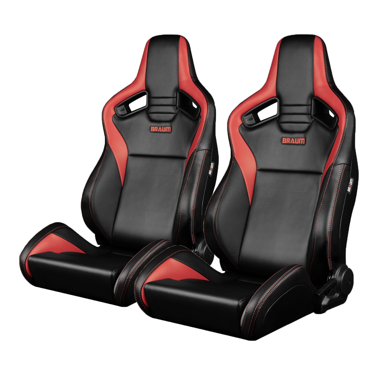 Braum ® - Black/Red Leatherette W/ Red Stitching ELITE-V2 Series Reclinable Racing Seats - Pair (BRR1-BKRD2) - Main Image