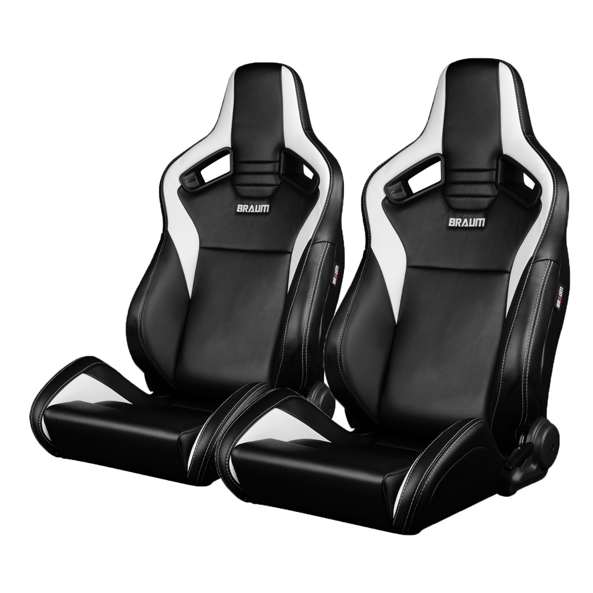 Braum ® - Black/White Leatherette W/ White Stitching ELITE-V2 Series Reclinable Racing Seats - Pair (BRR1-BKWW2) - Main Image