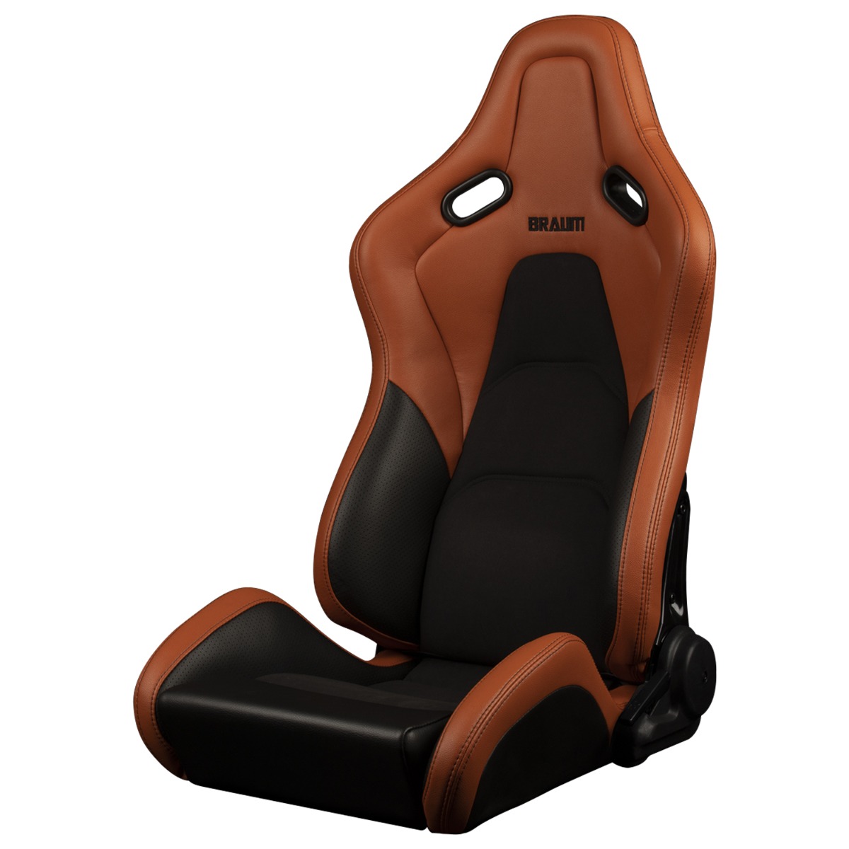 Braum ® - British Tan Leatherette & Black Alcantara W/ Black Stitching FALCON-S2 Series Composite FRP Reclining Dual Knobs Mechanism Single Seat (BRR9R-BTBS2) - Main Image
