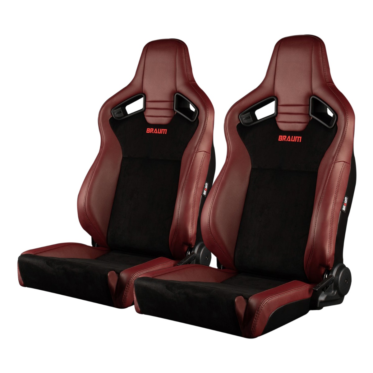 Braum ® - Maroon Leatherette & Black Suede With Black Stitching ELITE-V2 Series Low Base Reclinable Racing Seats - Pair (BRR1-MBLB2) - Main Image