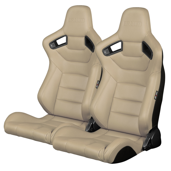 Braum ® - Pair of Beige Leatherette Carbon Fiber Mixed ELITE Series Racing Seats (BRR1-BGBW) - Main Image