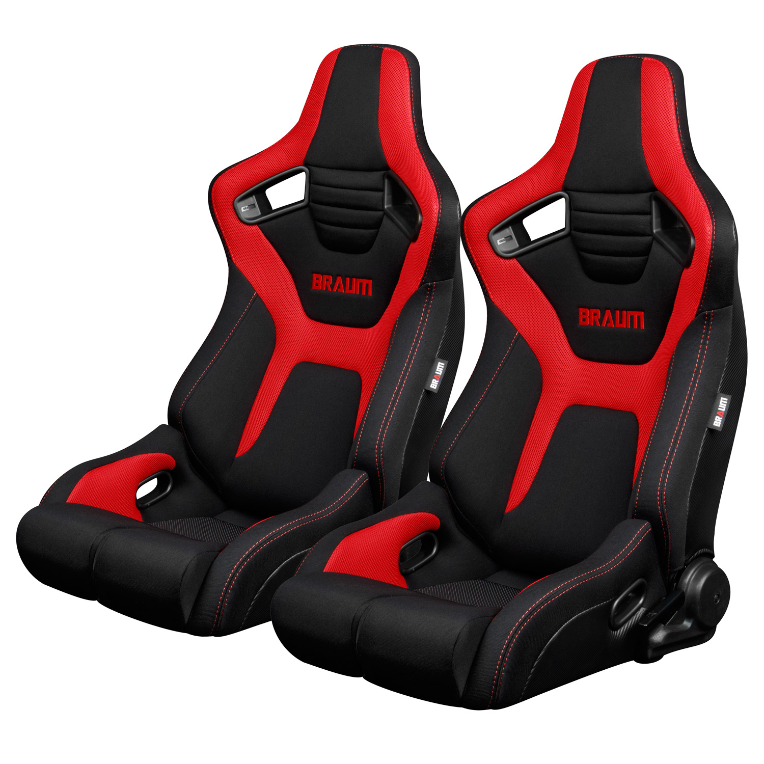 Braum ® - Pair of Black And Red Cloth ELITE-R Series Racing Seats with Red Stitches (BRR1R-BFRD) - Main Image