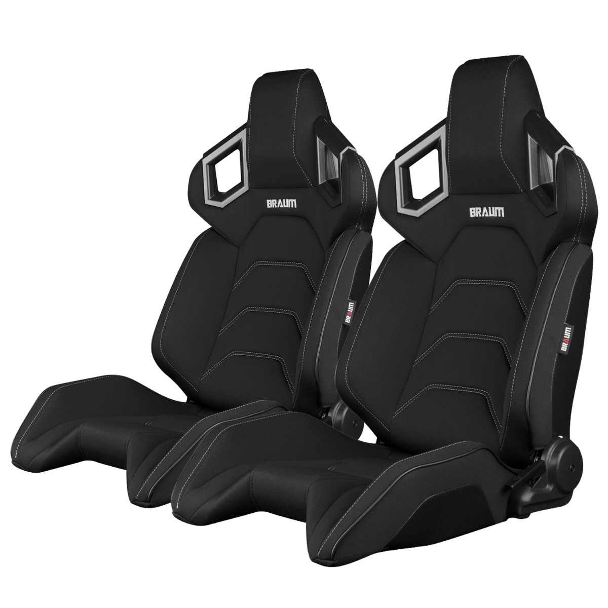 Braum ® - Pair of Black Cloth ALPHA-X Series Racing Seats With Grey Stitching (BRR5-BFGS) - Main Image