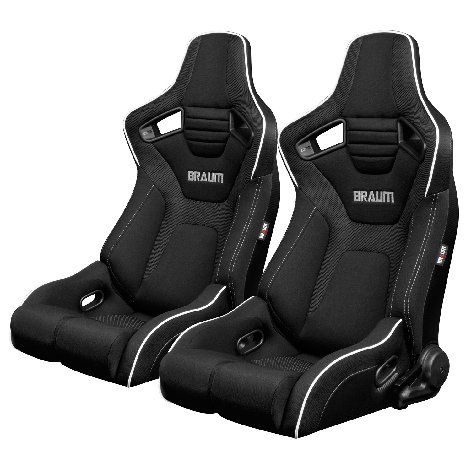 Braum ® - Pair of Black Cloth ELITE-R Series Racing Seats With Grey Stitches And White Piping (BRR1R-BFWP) - Main Image