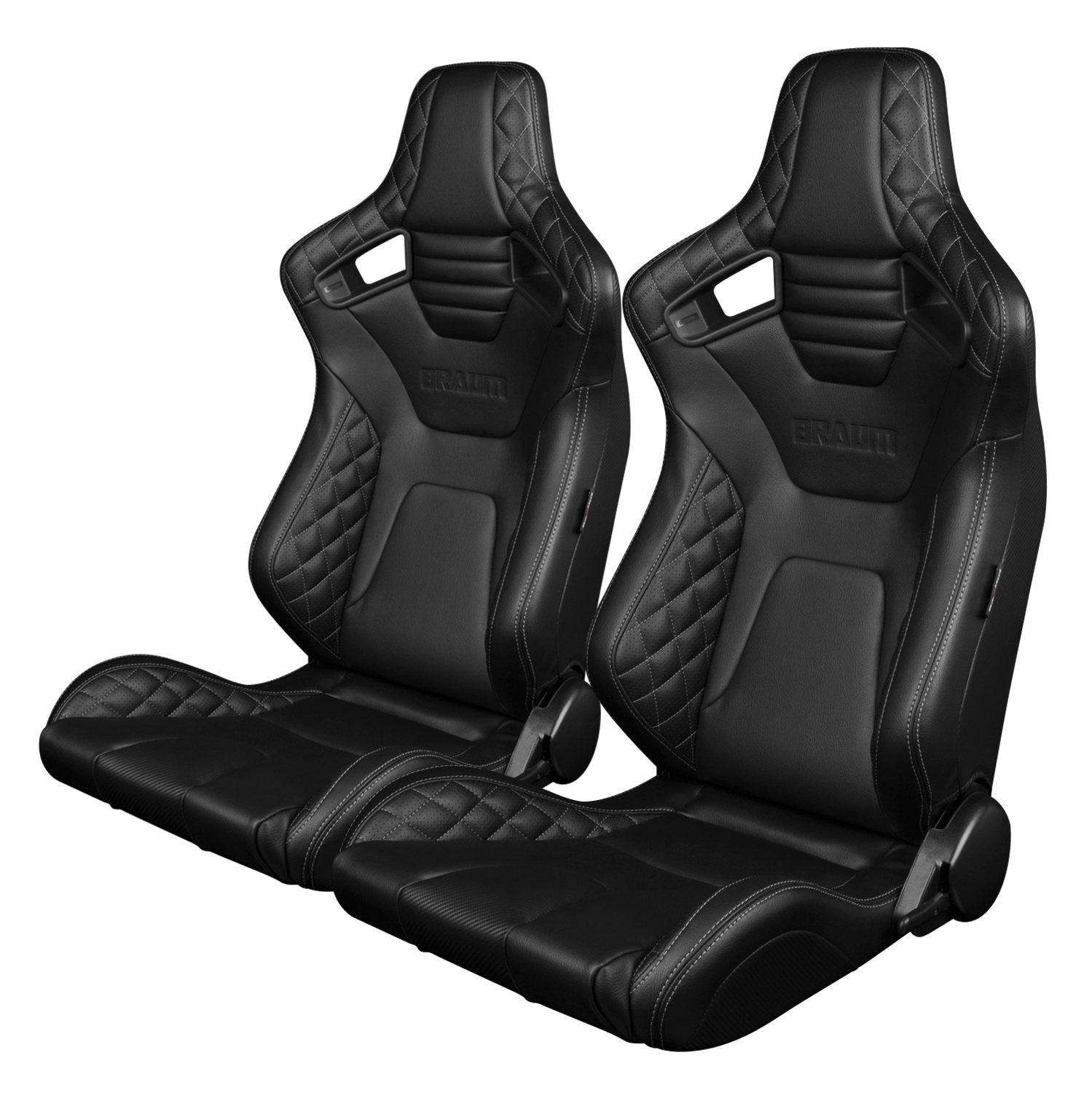 Braum ® - Pair of Black Diamond Leatherette ELITE-X Series Racing Seats with Grey Stitches (BRR1X-BDGS) - Main Image