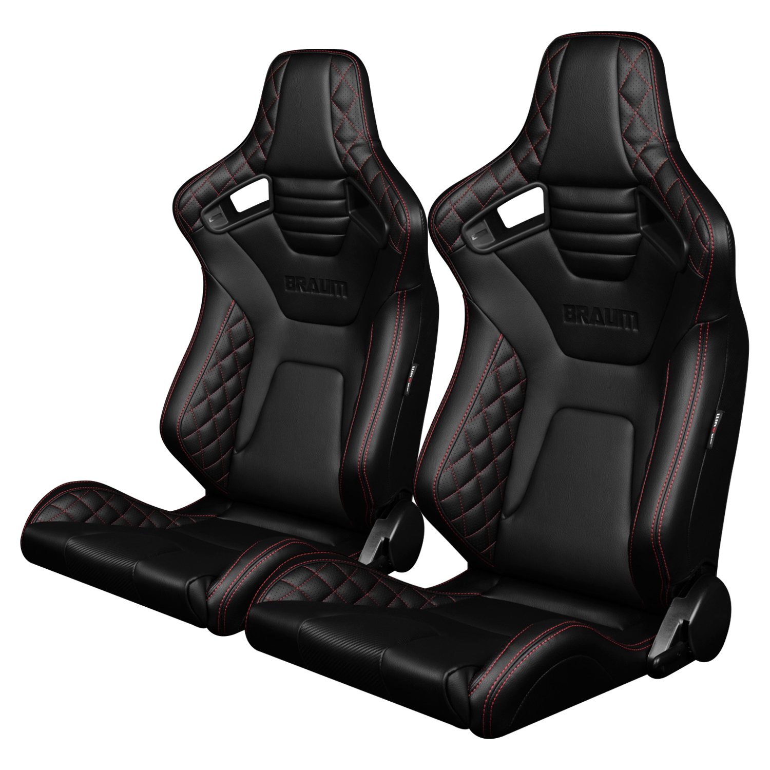 Braum ® - Pair of Black Diamond Leatherette ELITE-X Series Racing Seats with Red Stitches (BRR1X-BDRS) - Main Image