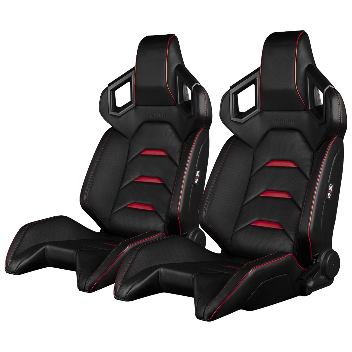 Braum ® - Pair of Black Leatherette ALPHA-X Series Racing Seats With Red Stitching and Piping (BRR5-BKRD) - Main Image