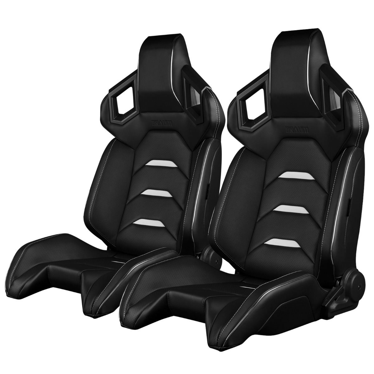 Braum ® - Pair of Black Leatherette ALPHA-X Series Racing Seats With White Stitching and Piping (BRR5-BKWW) - Main Image