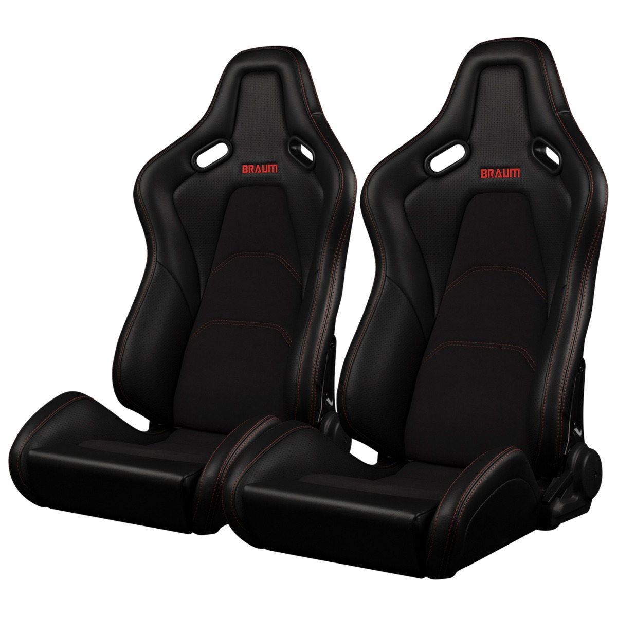 Braum ® - Pair of Black Leatherette and Alcantara FALCON-S Series Reclinable Composite Seats with Red Stitching (BRR9R-BKRS) - Main Image