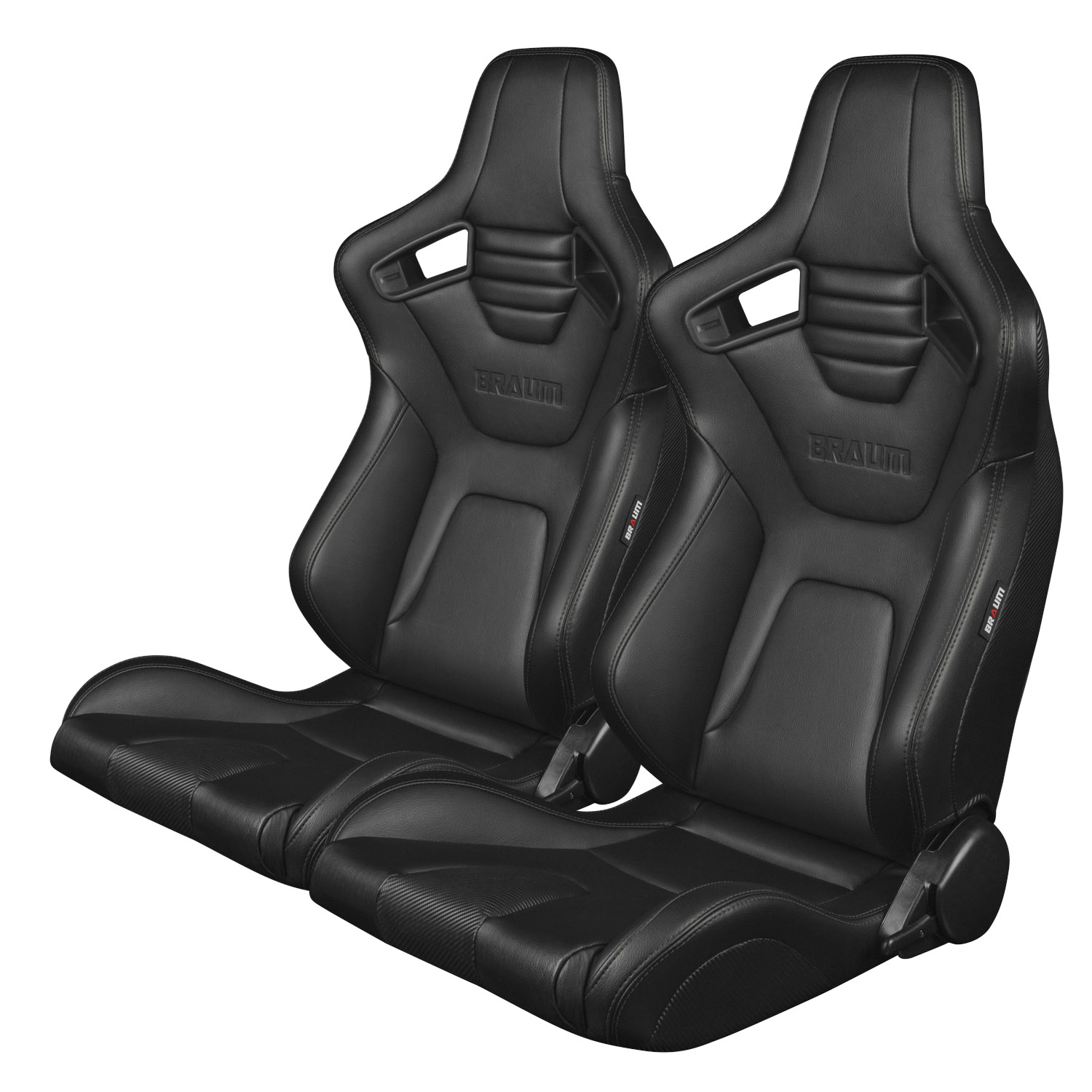 Braum ® - Pair of Black Leatherette Carbon Fiber Mixed ELITE-X Series Racing Seats with Black Stitches (BRR1X-BKBS) - Main Image