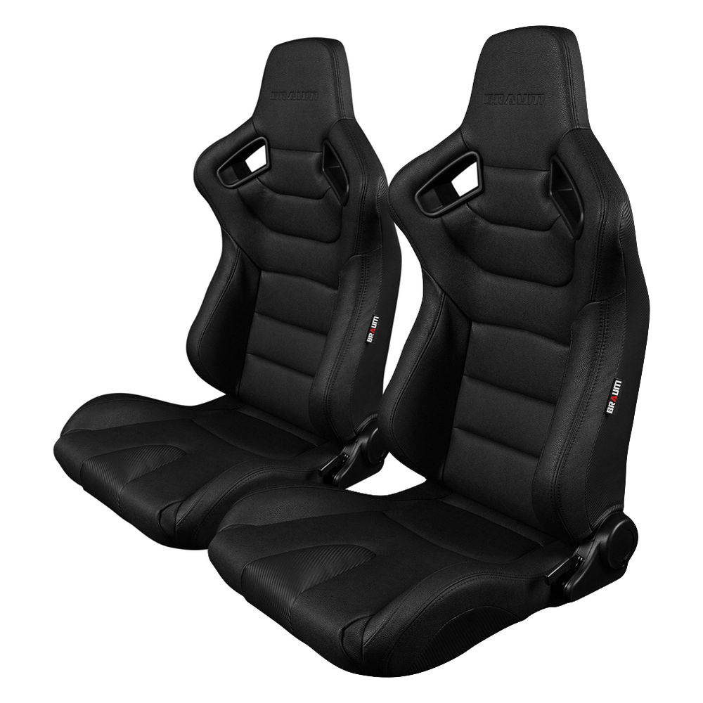 Braum ® - Pair of Black Leatherette Carbon Fiber Mixed ELITE Series Racing Seats with Black Stitches (BRR1-BKBS) - Main Image