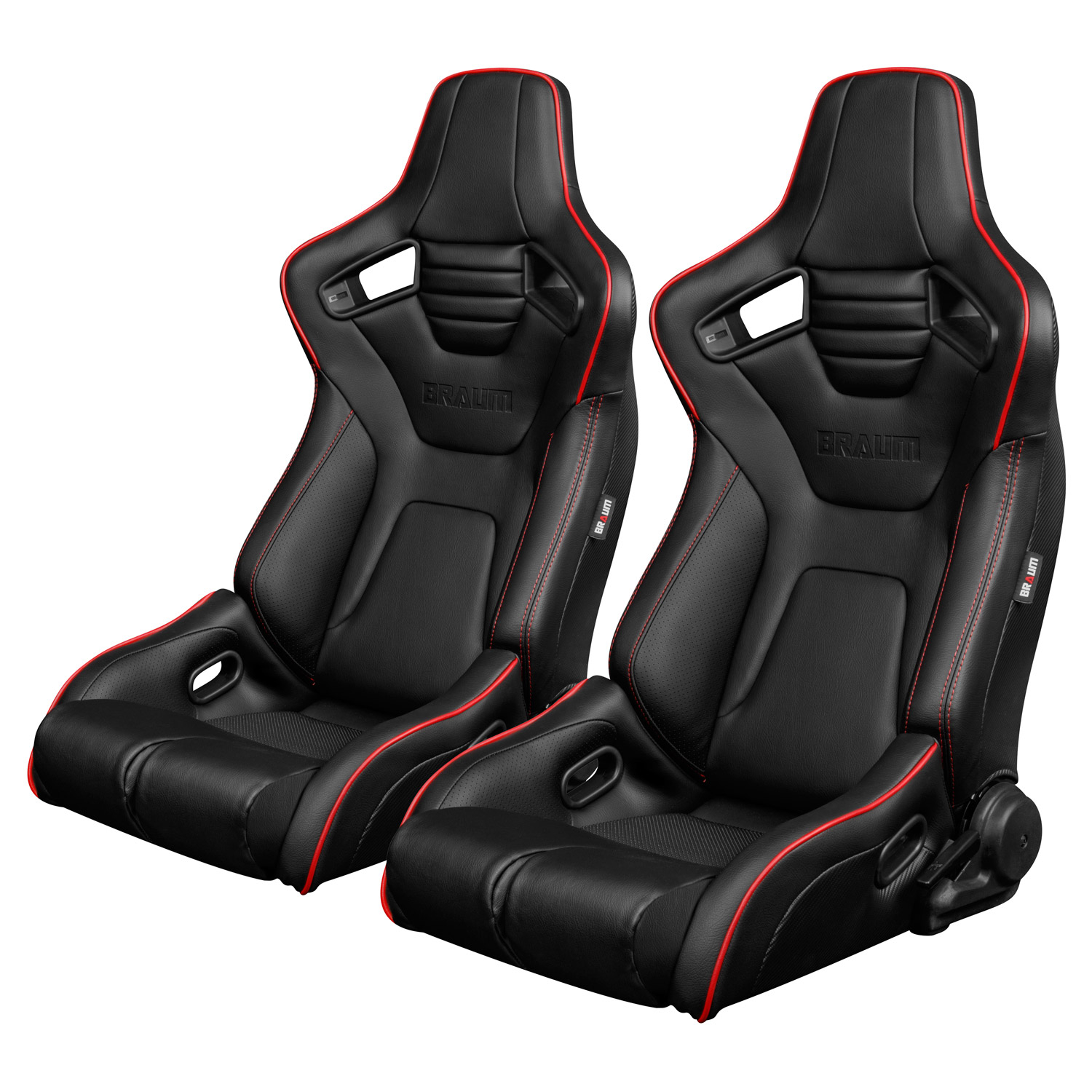 Braum ® - Pair of Black Leatherette ELITE-R Series Racing Seats with Red Stitches And Piping (BRR1R-BKRP) - Main Image