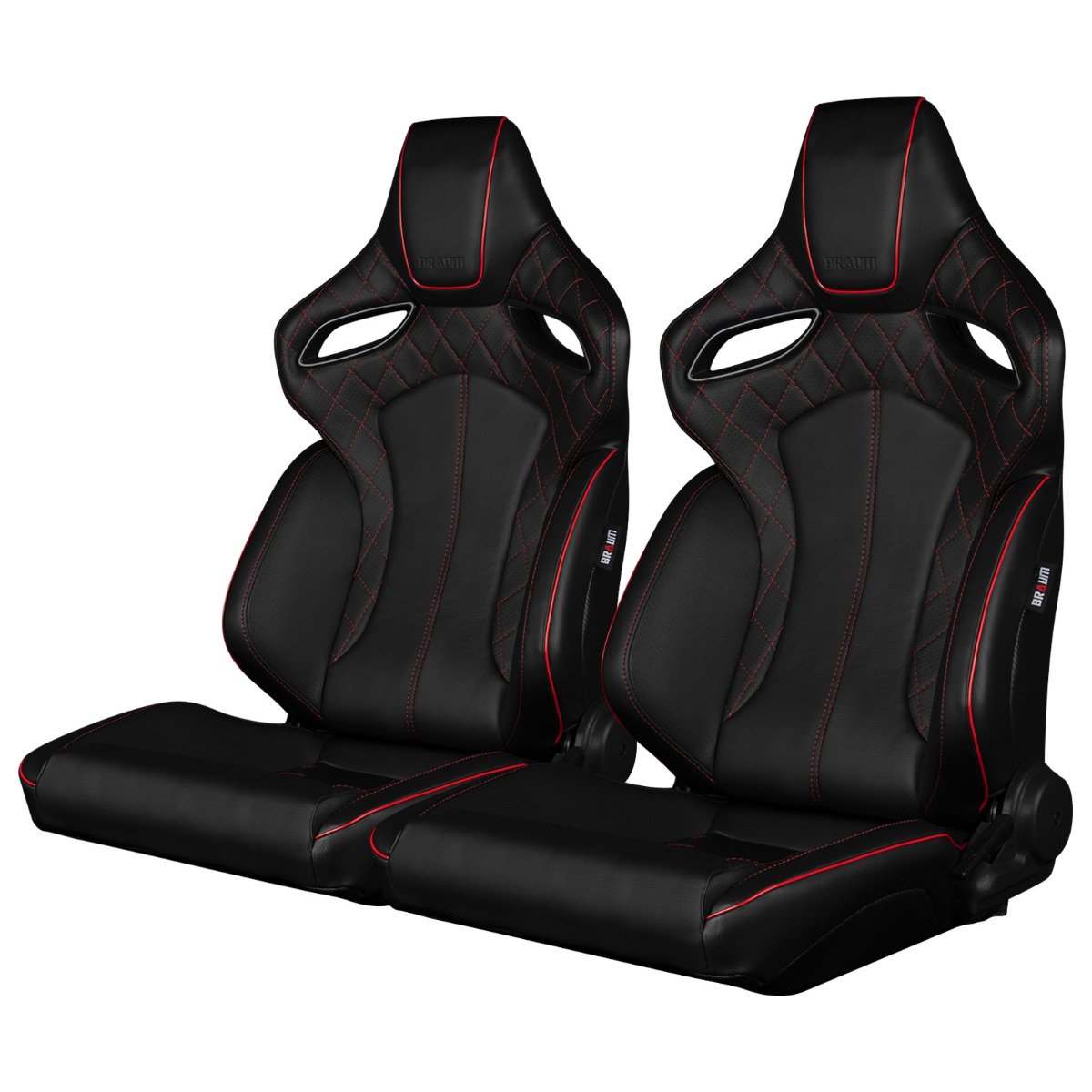 Braum ® - Pair of Black Leatherette ORUE Series Diamond Edition Racing Seats With Red Stitching and Piping (BRR6-BDRS) - Main Image