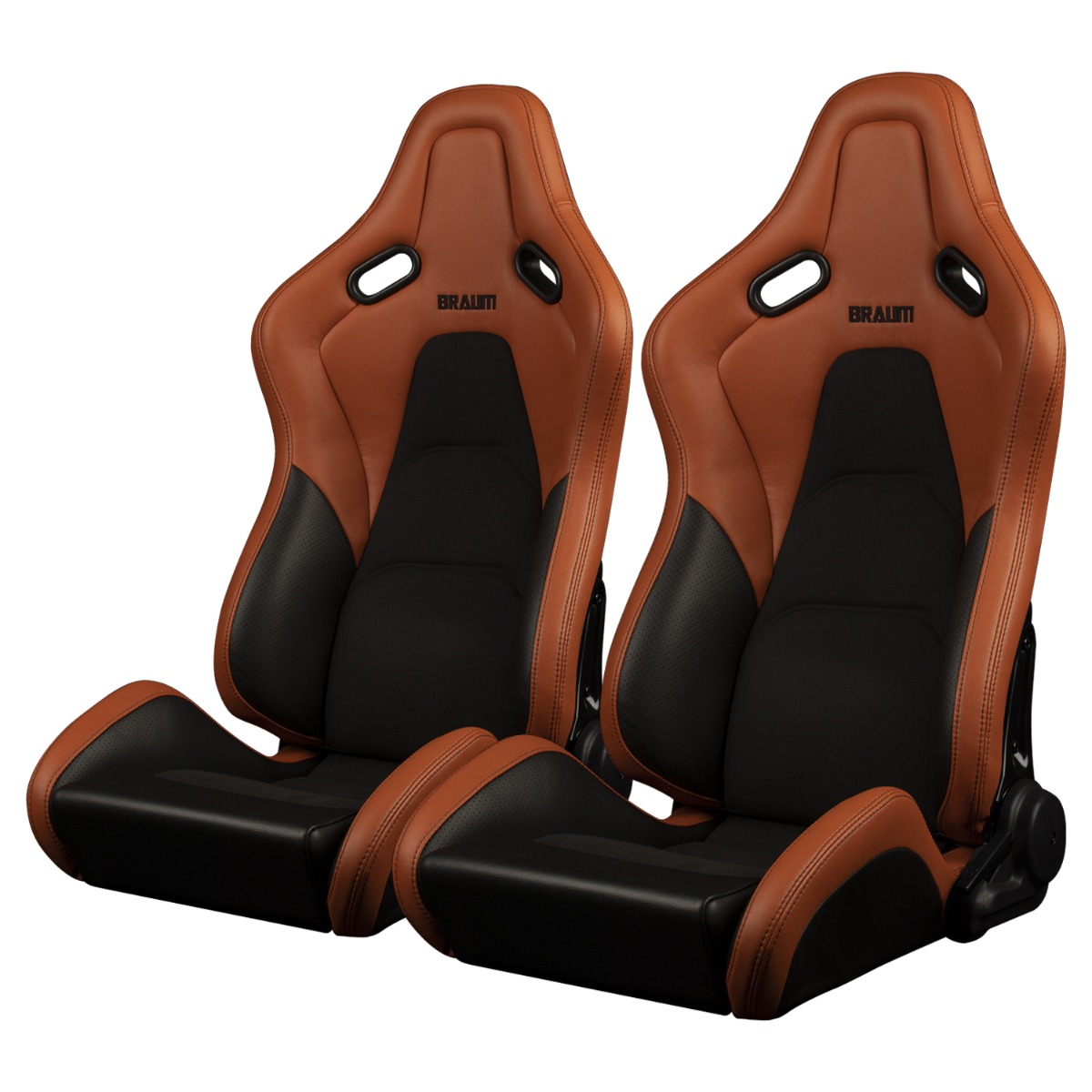 Braum ® - Pair of British Tan Leatherette and Alcantara FALCON-S Series Reclinable Composite Seats with Black Stitching (BRR9R-BTBS) - Main Image