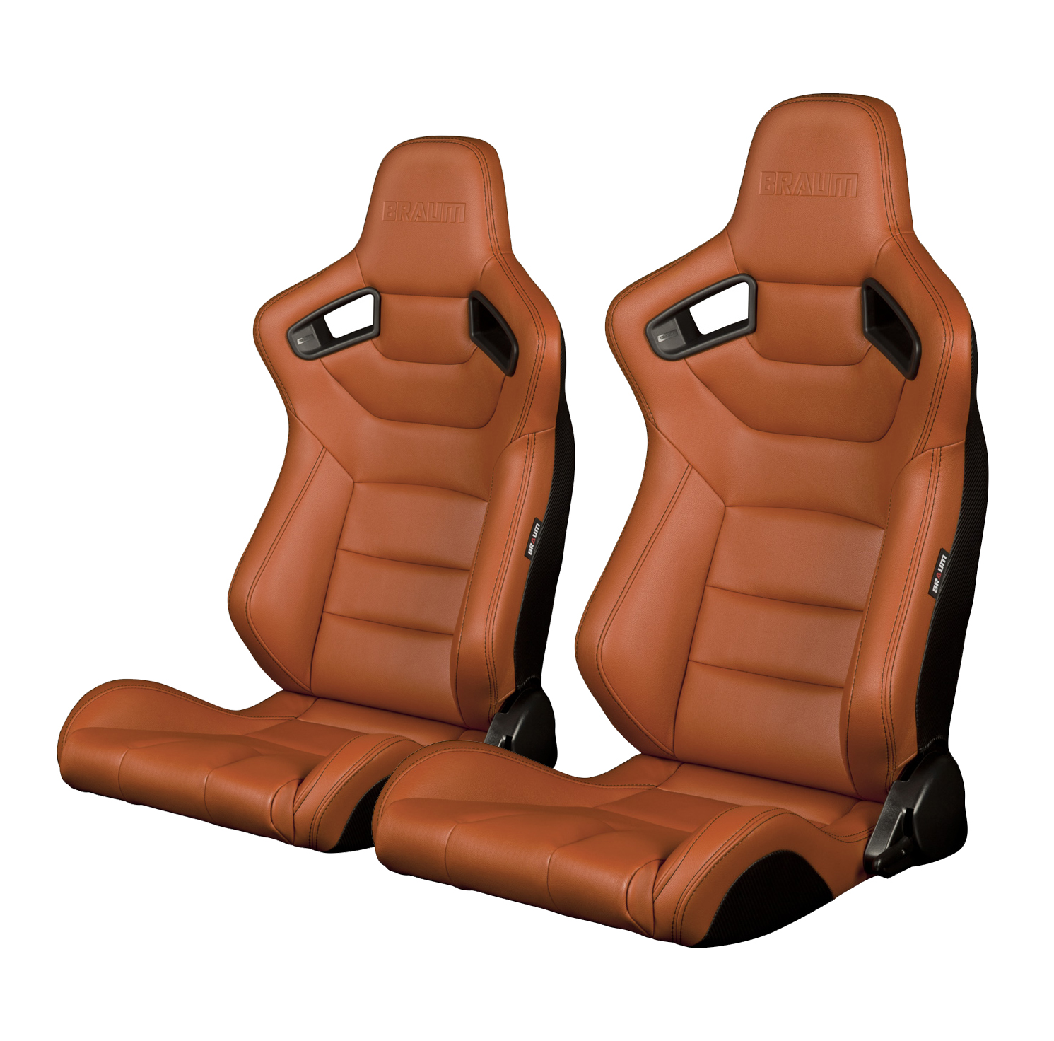 Braum ® - Pair of British Tan Leatherette Carbon Fiber Mixed ELITE Series Racing Seats (BRR1-BTBS) - Main Image