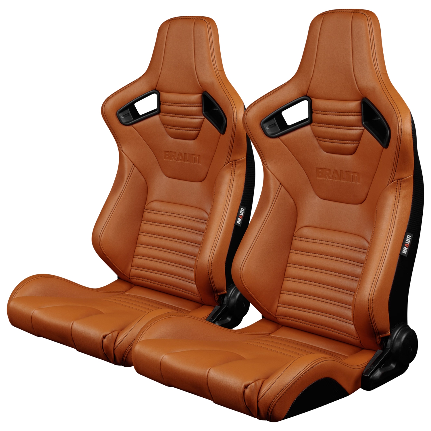 Braum ® - Pair of British Tan Leatherette ELITE-X Series Racing Seats with Black Stitches (BRR1X-BTBS) - Main Image