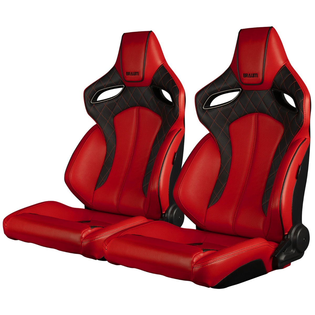 Braum ® - Pair of Red/Black Leatherette ORUE Series Racing Seats Diamond Ed. With Black/Red Stitching and Black Piping (BRR6-RDBS) - Main Image