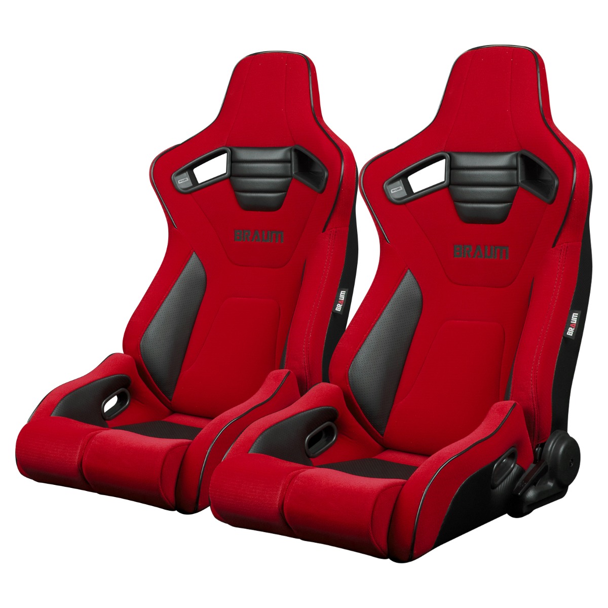 Braum ® - Pair of Red Jacquard Cloth ELITE-R Series Racing Seats With Black Stitches and Piping (BRR1R-RFBP) - Main Image