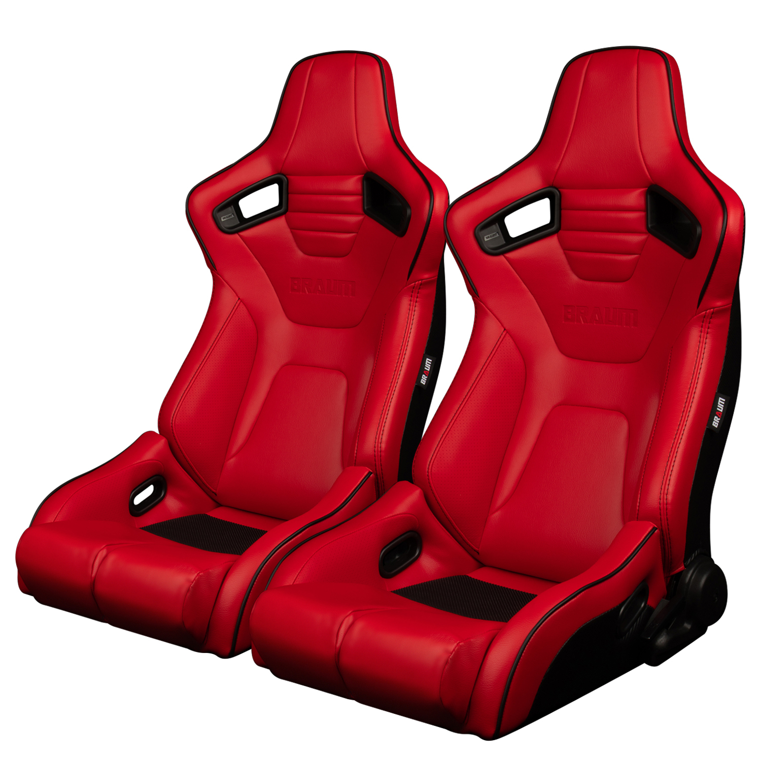 Braum ® - Pair of Red Leatherette ELITE-R Series Racing Seats with Black Stitches And Piping (BRR1R-RDBP) - Main Image
