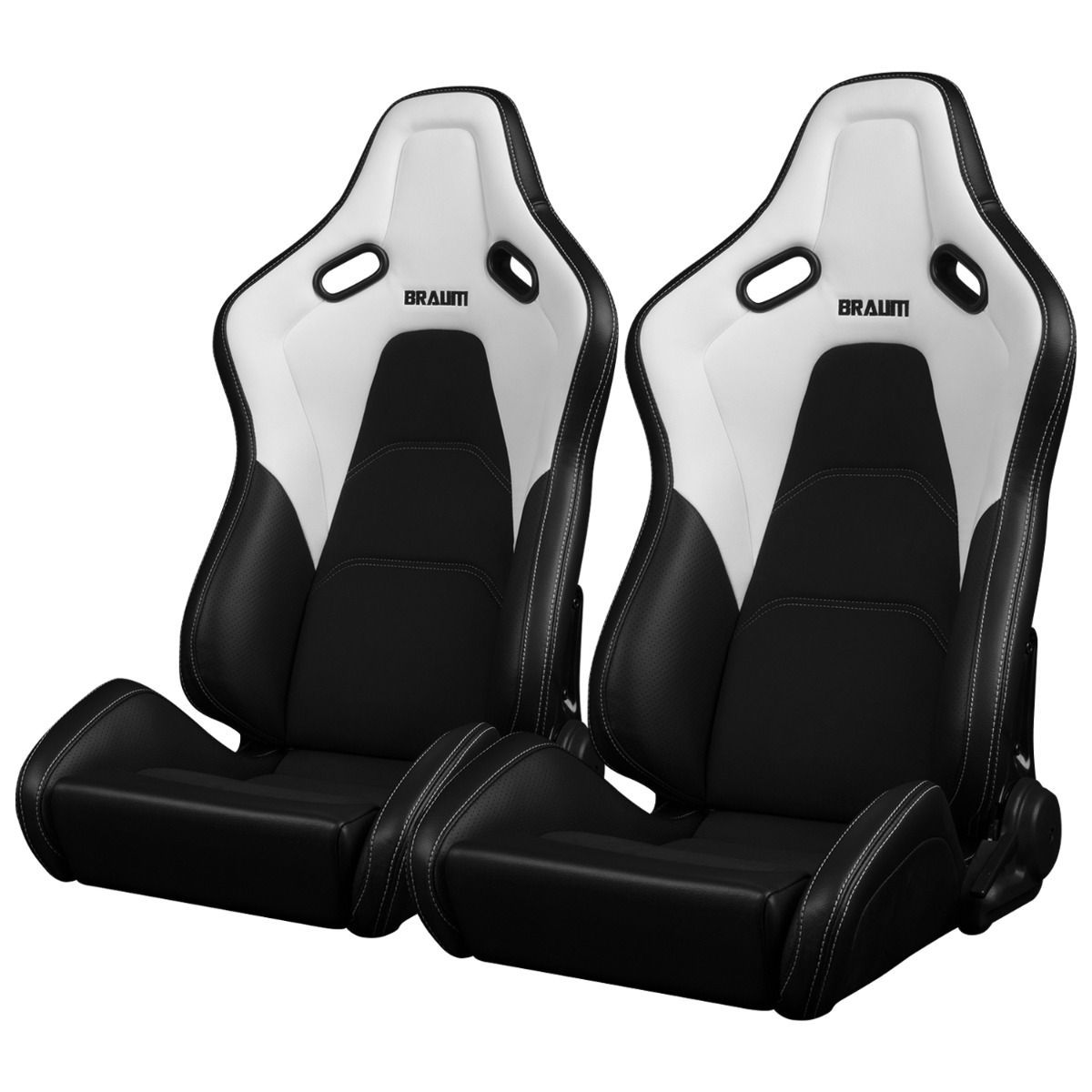 Braum ® - Pair of White Leatherette and Alcantara FALCON-S Series Reclinable Composite Seats with White Stitching (BRR9R-WHBS) - Main Image