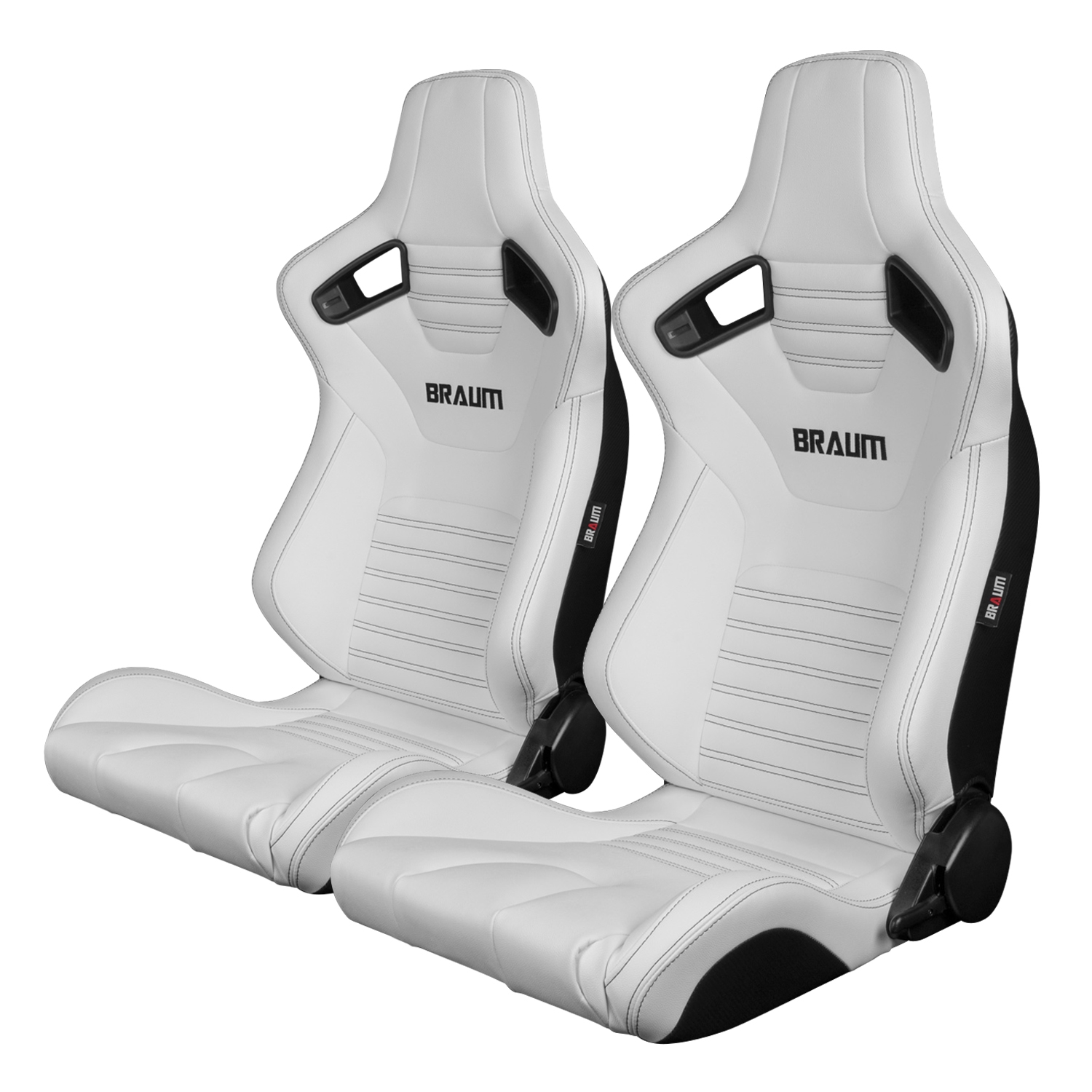 Braum ® - Pair of White Leatherette ELITE-X Series Racing Seats with Black Stitches (BRR1X-WHBS) - Main Image