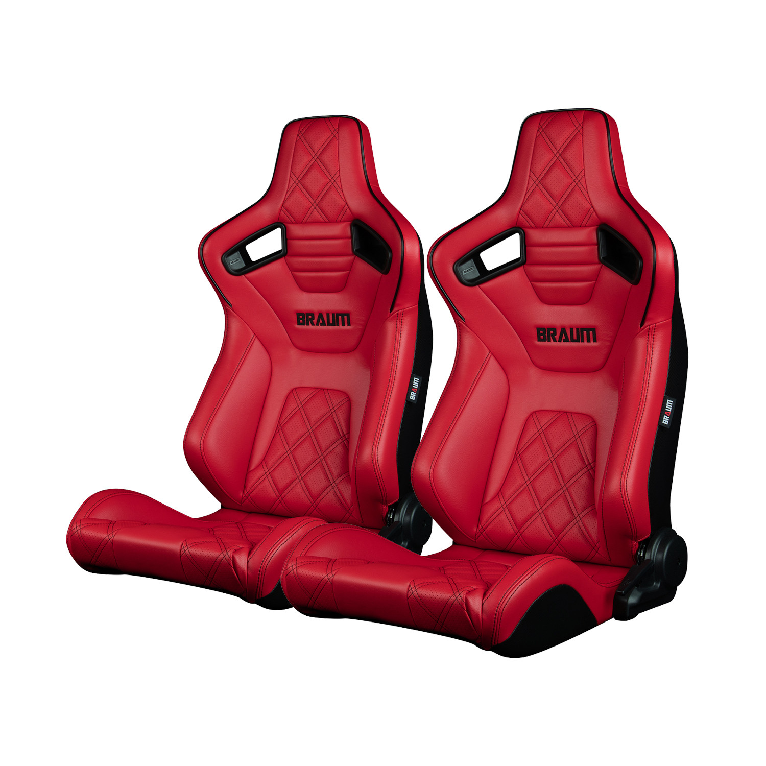 Braum ® - Red Diamond Leatherette W/ Black Stitching & Piping ELITE-X Series Reclinable Racing Seats - Pair (BRR1X-RDDBS) - Main Image