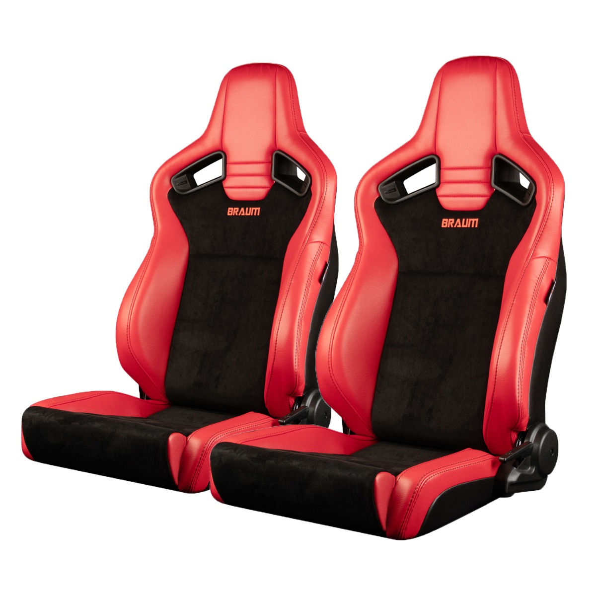 Braum ® - Red Leatherette & Black Suede With Black Stitching ELITE-V2 Series Low Bolster Reclinable Racing Seats - Pair (BRR1-RBLB2) - Main Image