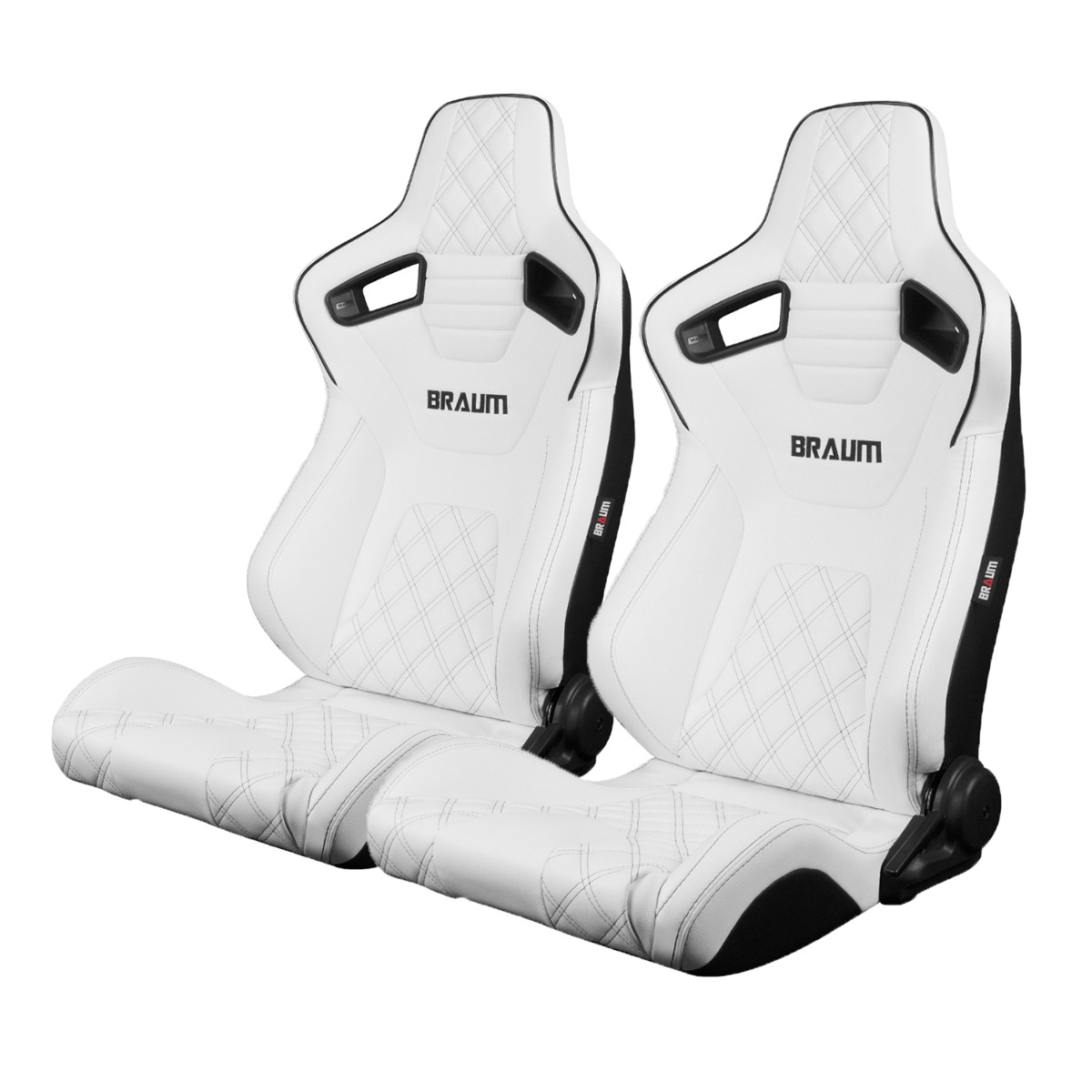 Braum ® - White Diamond Leatherette W/ Black Trim & Stitching ELITE-X Series Reclinable Racing Seats - Pair (BRR1X-WDDBS) - Main Image