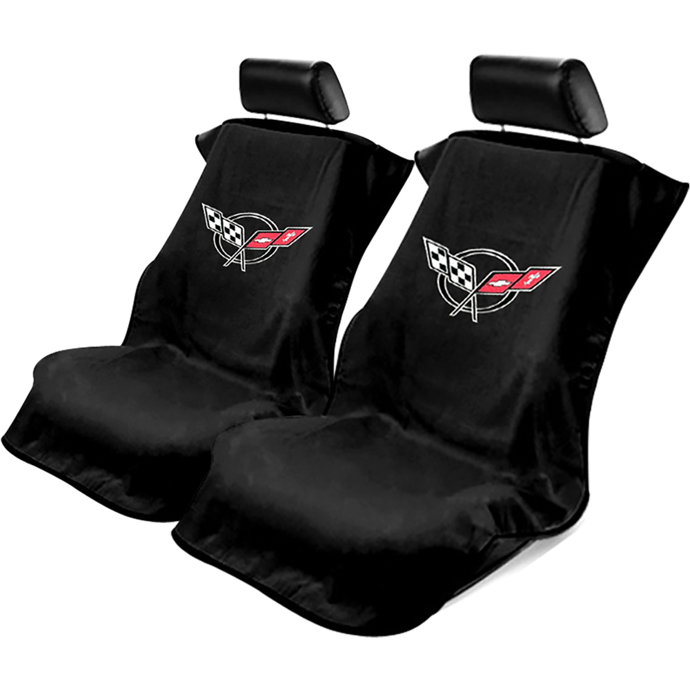 Seat Armour ® - Pair of Black Towel Seat Covers with Corvette C5 Logo (SA100COR5B) - Main Image