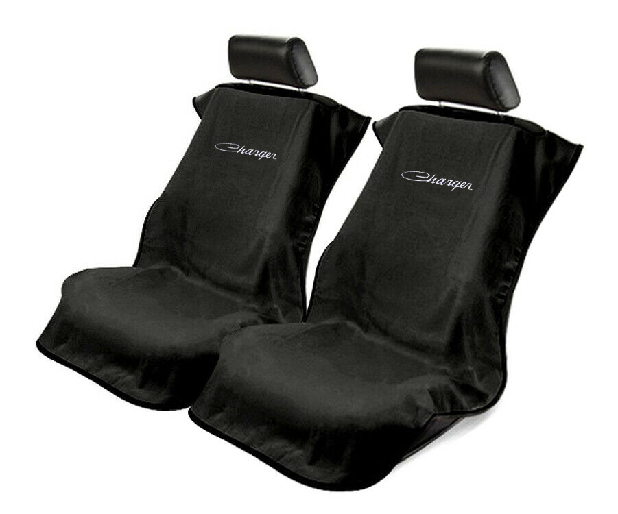 Seat Armour ® - Pair of Black Towel Seat Covers with Charger Logo (SA100CHARGB) - Main Image
