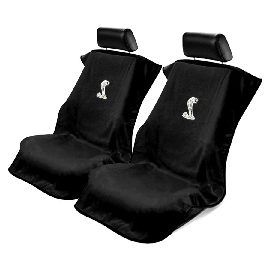 Seat Armour ® - Pair of Black Towel Seat Covers with Mustang Cobra Logo (SA100COBB) - Main Image
