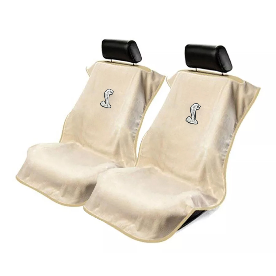 Seat Armour ® - Pair of Tan Towel Seat Covers with Mustang Cobra Logo (SA100COBT) - Main Image