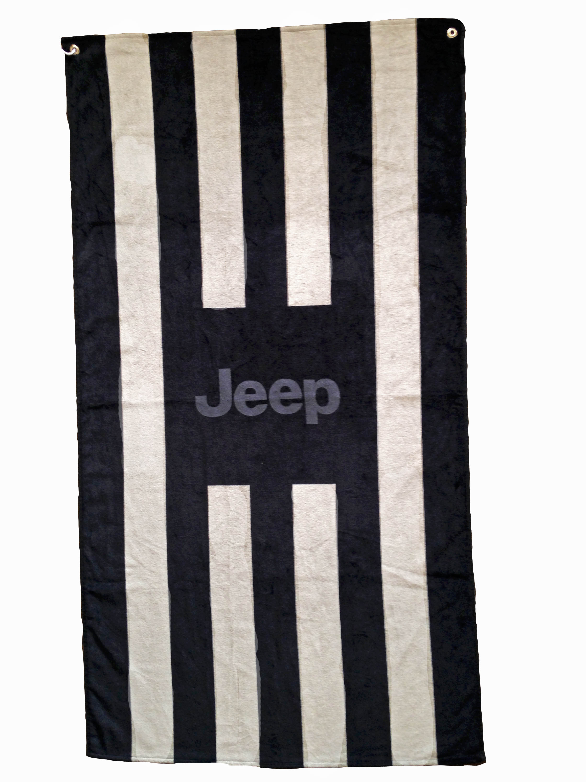 Seat Armour ® - Black and Gray Striped Towel 2 Go Seat Cover with Jeep Logo (T2GO100BGJ) - Main Image