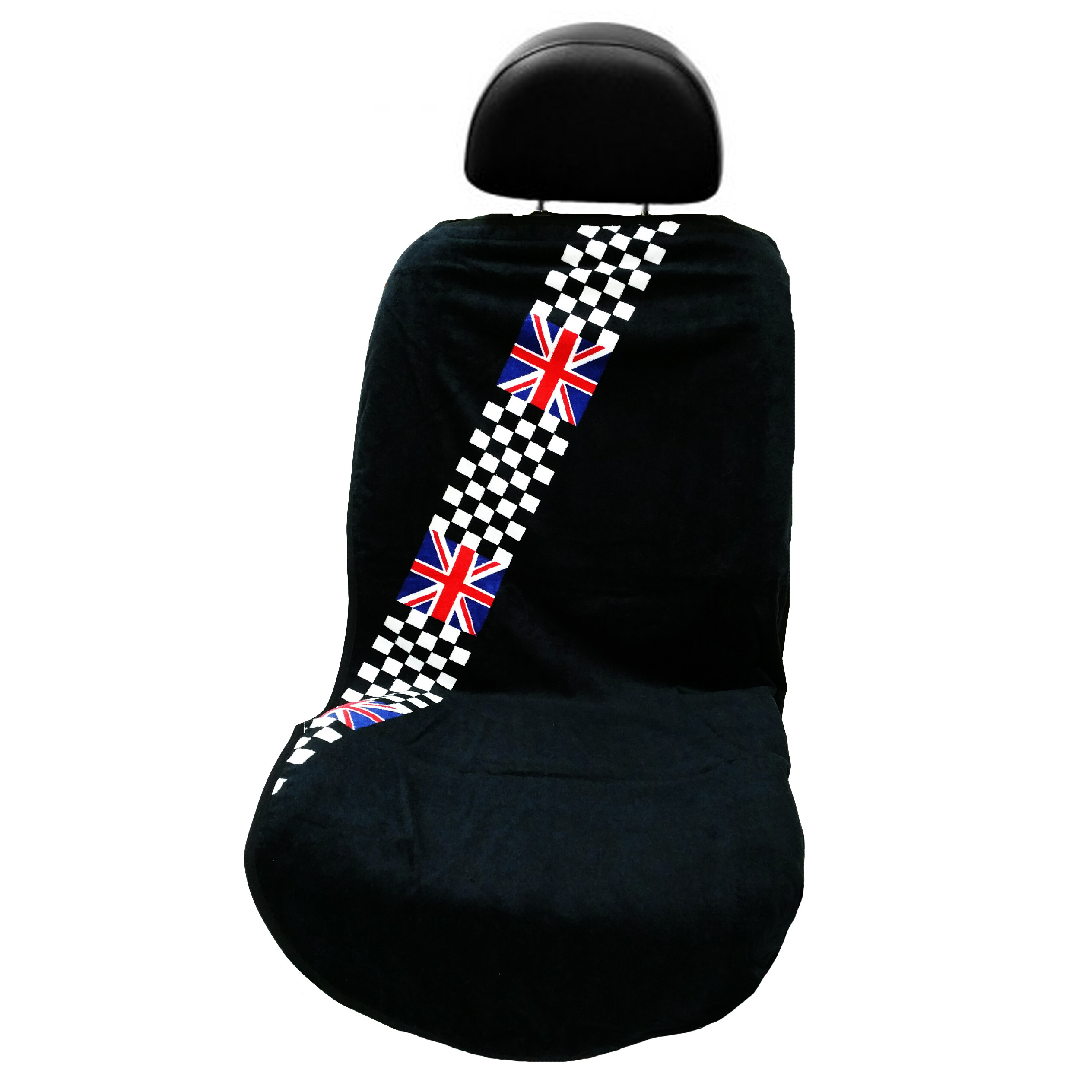 Seat Armour ® - Black Towel Seat Cover with British Checkered Flag (SA100MINCHCK) - Main Image