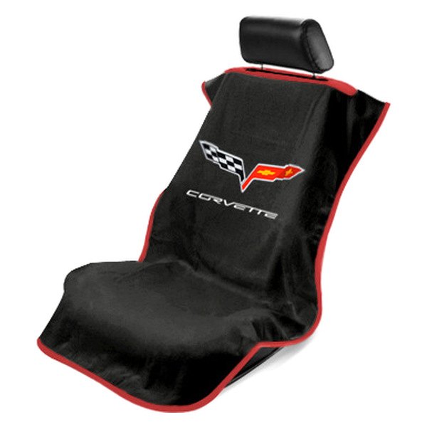 Seat Armour ® - Black Towel Seat Cover with Corvette C6 Logo (SA100COR6B) - Main Image