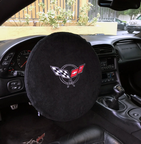 Seat Armour ® - Black Universal Steering Wheel Protector with Corvette C5 Embroidery (SWA100COR5) - Main Image